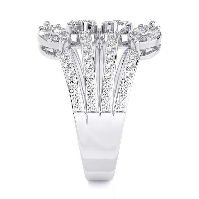 Round Cut 1.10 CTW Round Diamonds 14K White Gold Classic Collection Bypass Finger Ring For Sale