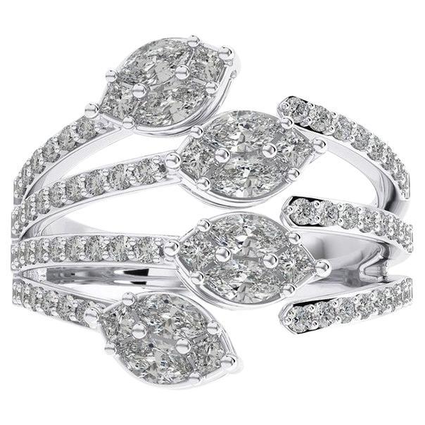 1.10 CTW Round Diamonds 14K White Gold Classic Collection Bypass Finger Ring