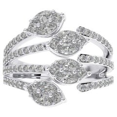 1.10 CTW Round Diamonds 14K White Gold Classic Collection Bypass Finger Ring