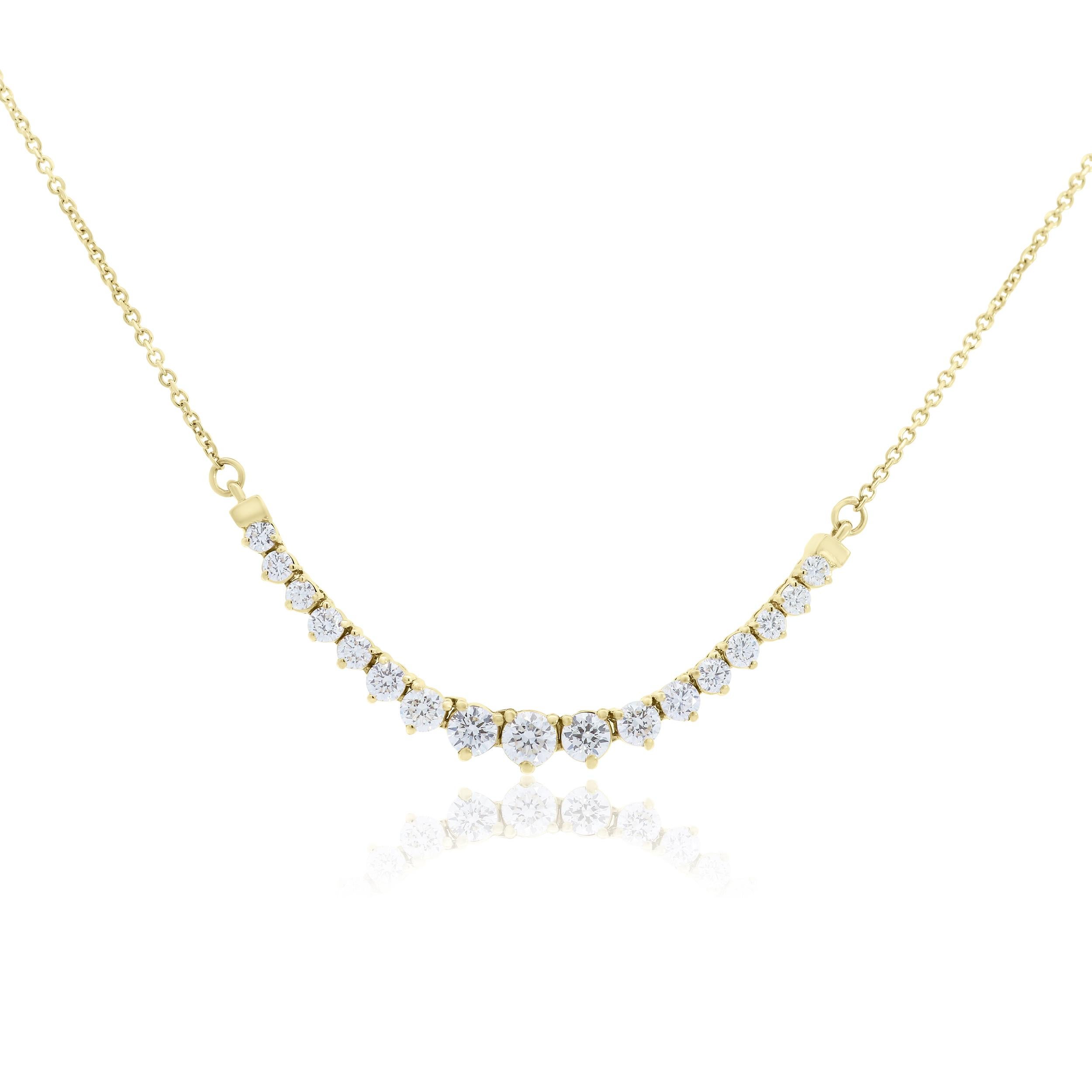 Taille ronde Collier classique gradué en or jaune 14K avec diamant blanc de 1,10 CTW en vente