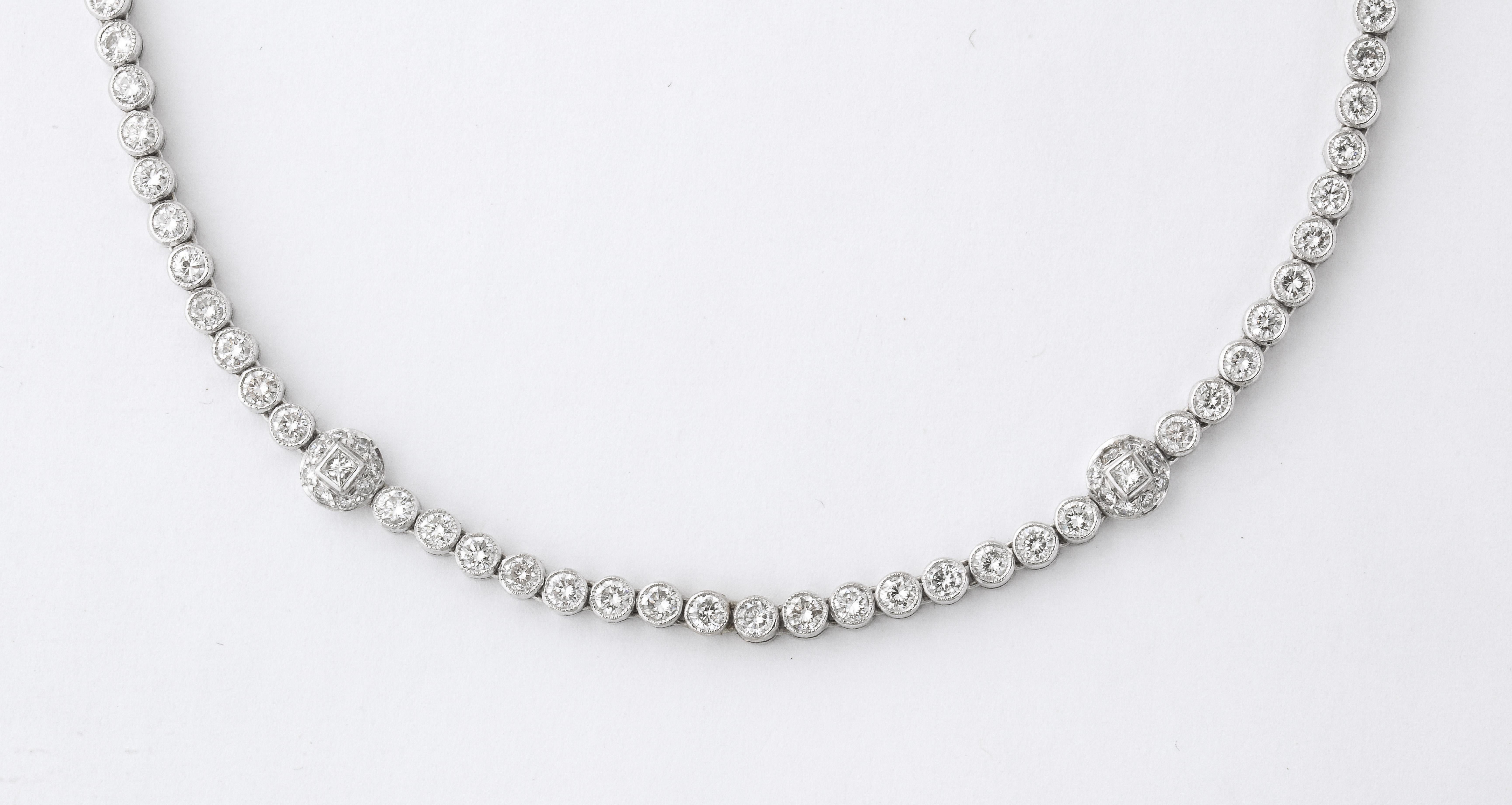Art Deco 1Diamond Riviere White Gold Necklace With Pave