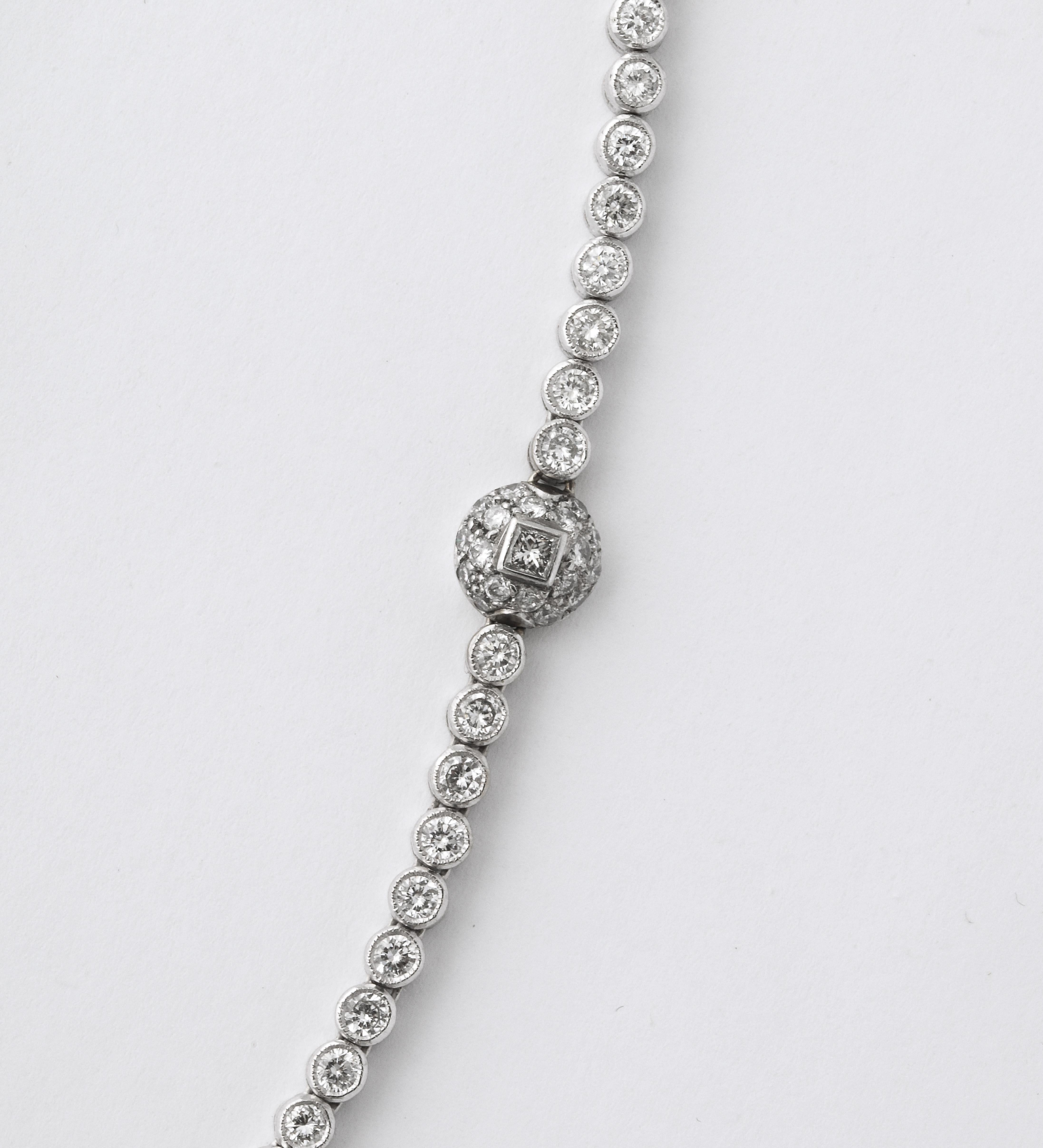 Brilliant Cut 1Diamond Riviere White Gold Necklace With Pave