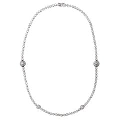 101 Diamond Riviere White Gold Necklace With Pave Diamond  Clusters