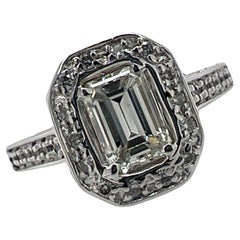 1.10 Emerald Cut Diamond Halo 14K White Gold Engagement Ring GIA I/VS1  Modern
