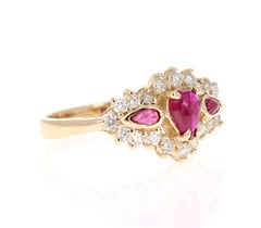 1.10 Natural Pear Cut Ruby Diamond 14 Karat Yellow Gold Ring