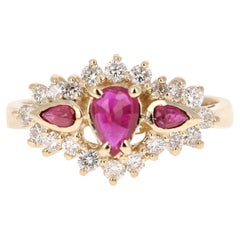 1.10 Natural Pear Cut Ruby Diamond 14 Karat Yellow Gold Ring