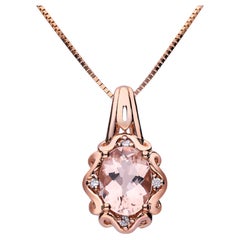 1.10 Oval Cut Morganite with Diamond and 10k Rose Gold Classic Pendant