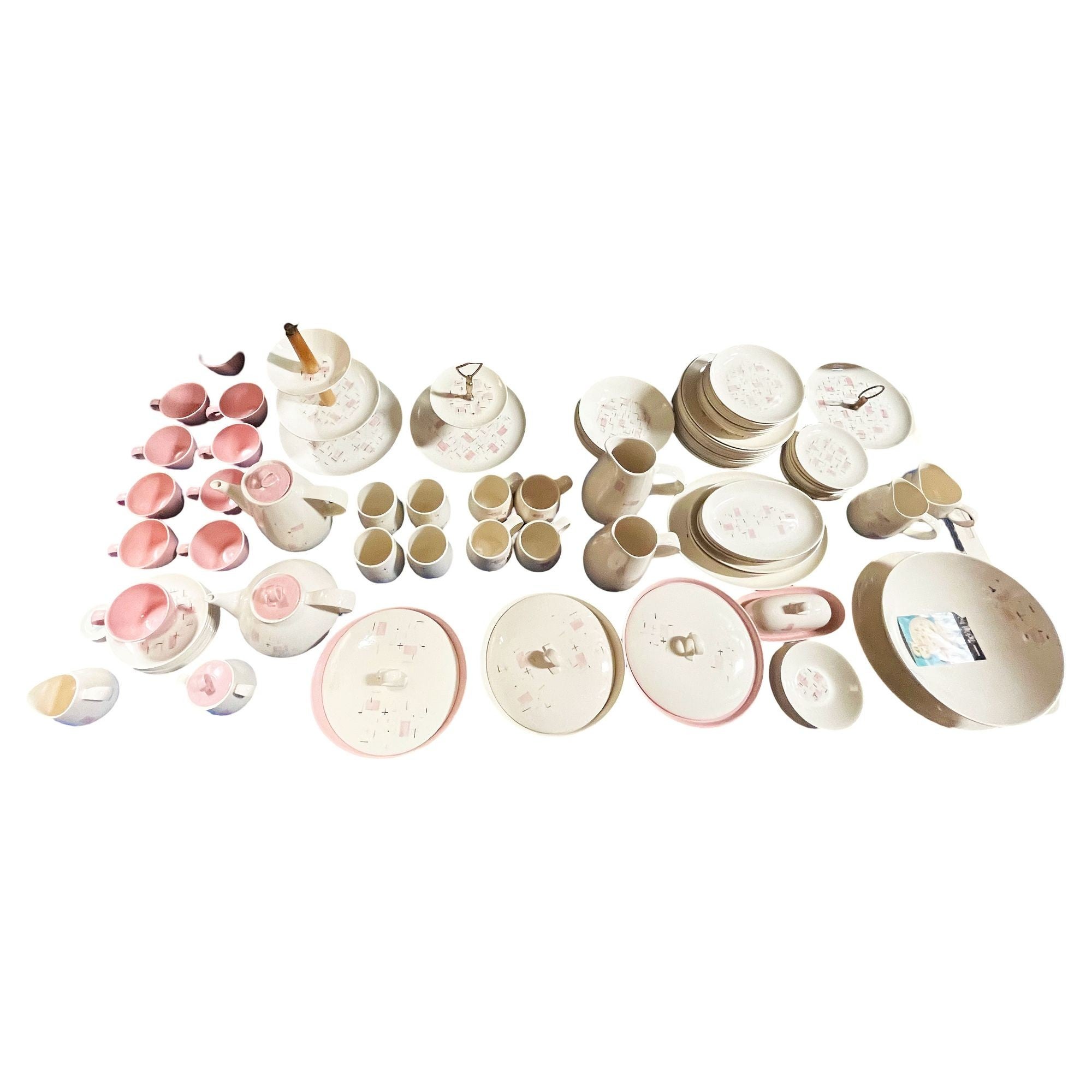 110 Piece "Tickled Pink" Serverware Dinner Plate Platter Bowl Set By Vernonware