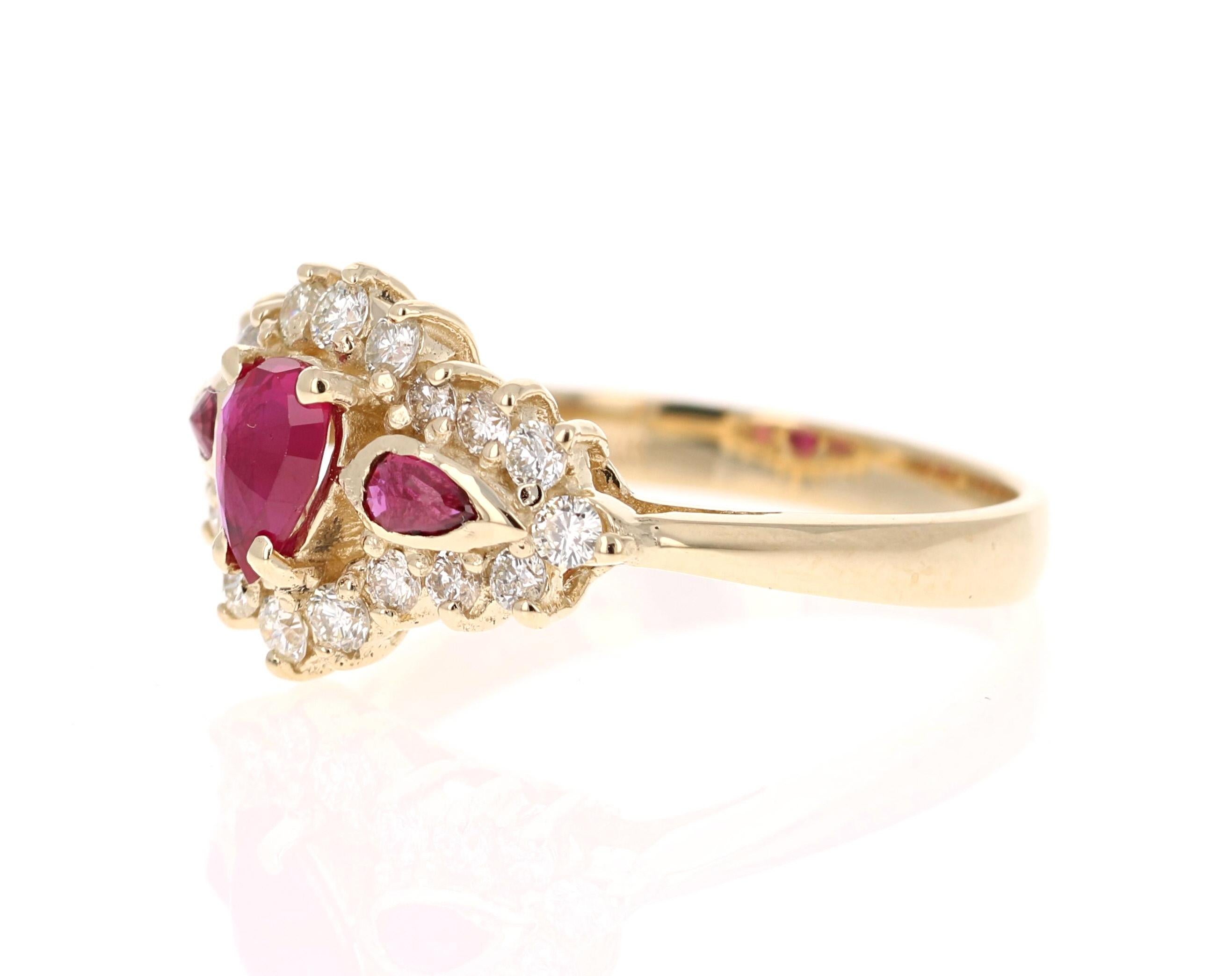 Contemporary  1.10 Ruby Diamond 14 Karat Yellow Gold Ring For Sale