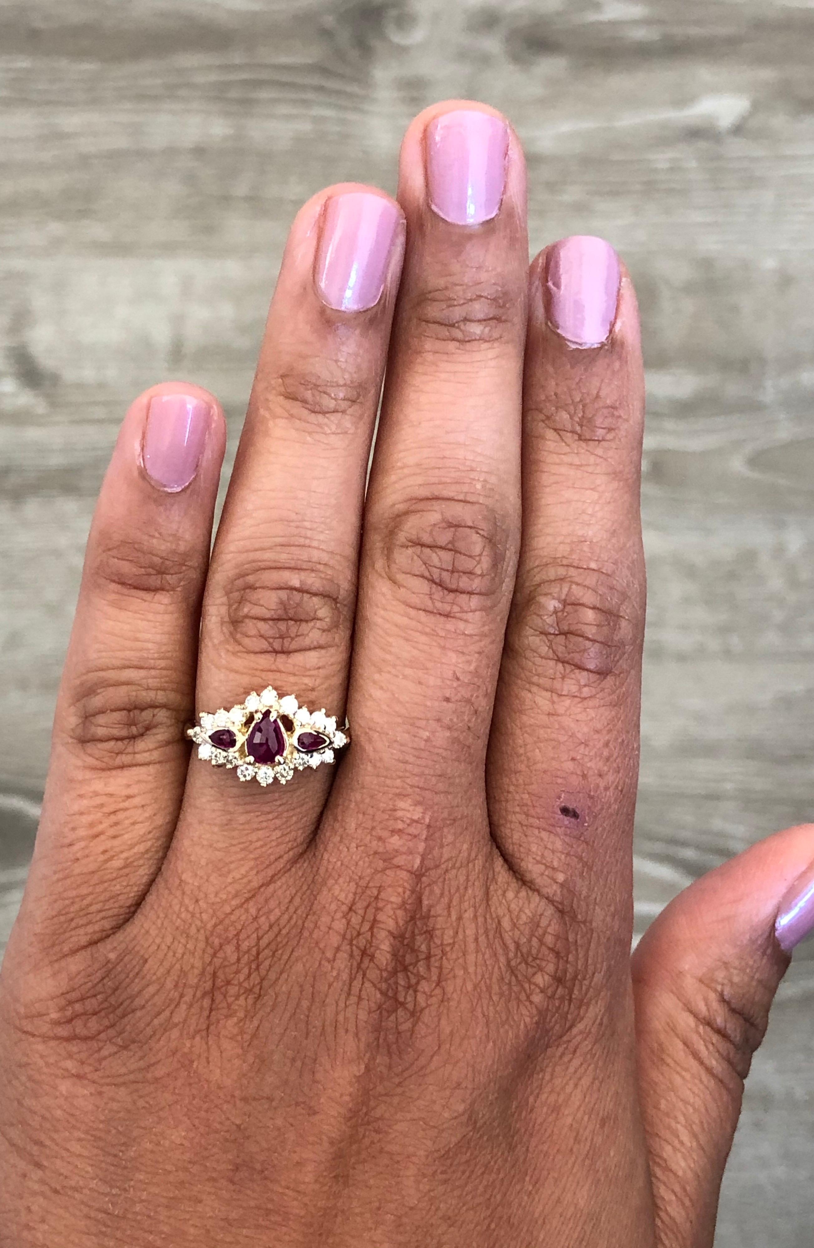 1,10 Rubin-Diamant-Ring aus 14 Karat Gelbgold im Zustand „Neu“ im Angebot in Los Angeles, CA