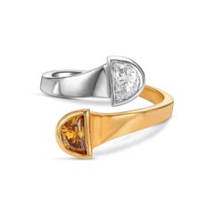 1.10 tcw Half Moon Natural Diamond in 18k White & Yellow Gold Toi & Moi Ring