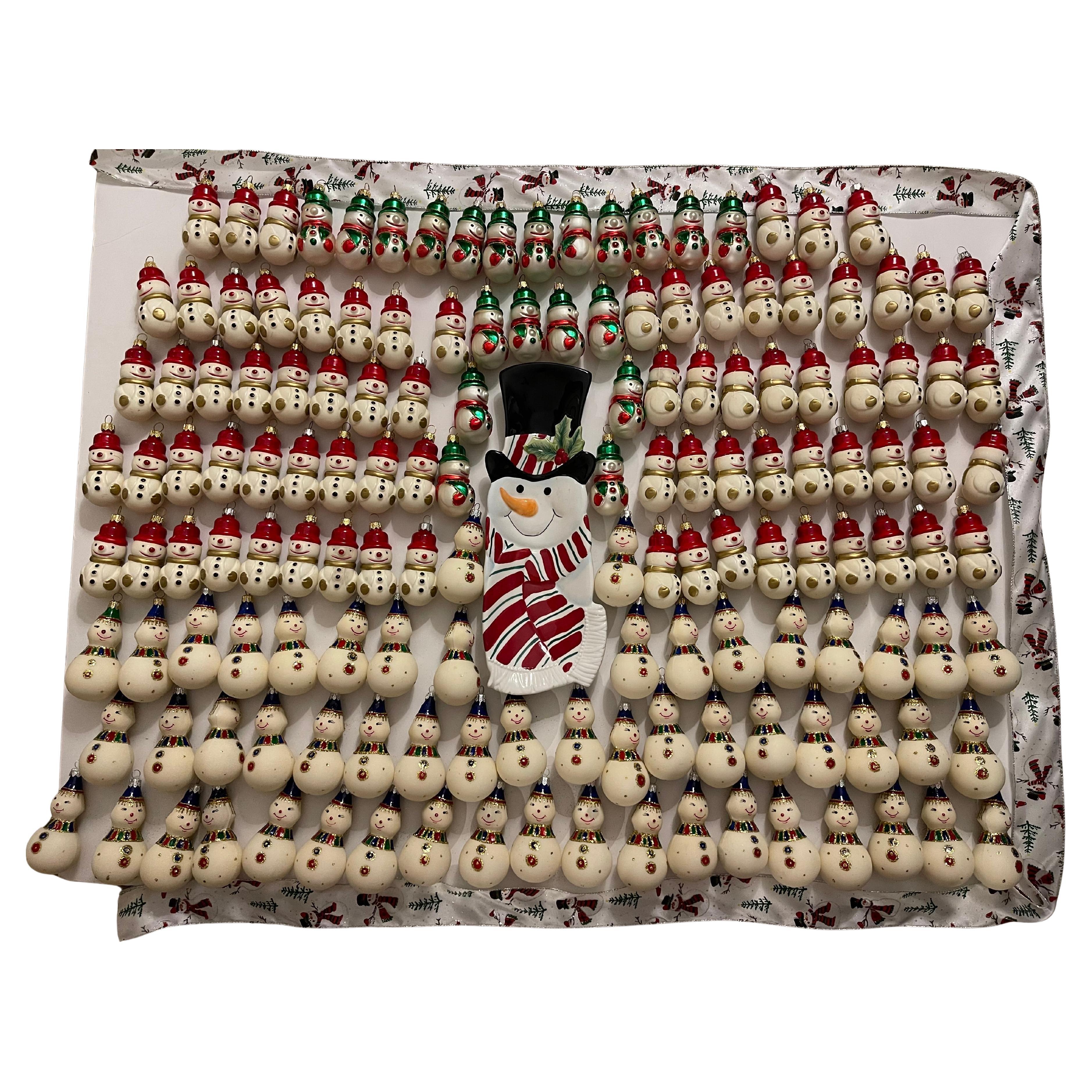 110 Vintage European Holiday Ornaments Snowmen Assemblage For Sale