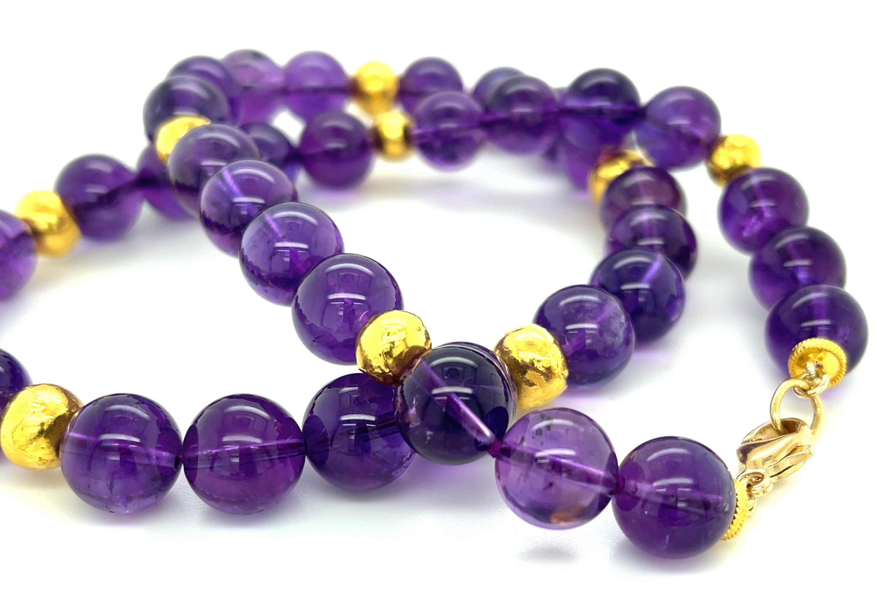Artisan 11.00-11.50mm Amethyst Beaded Necklace with 18k Yellow Gold Accents, 20 Inches