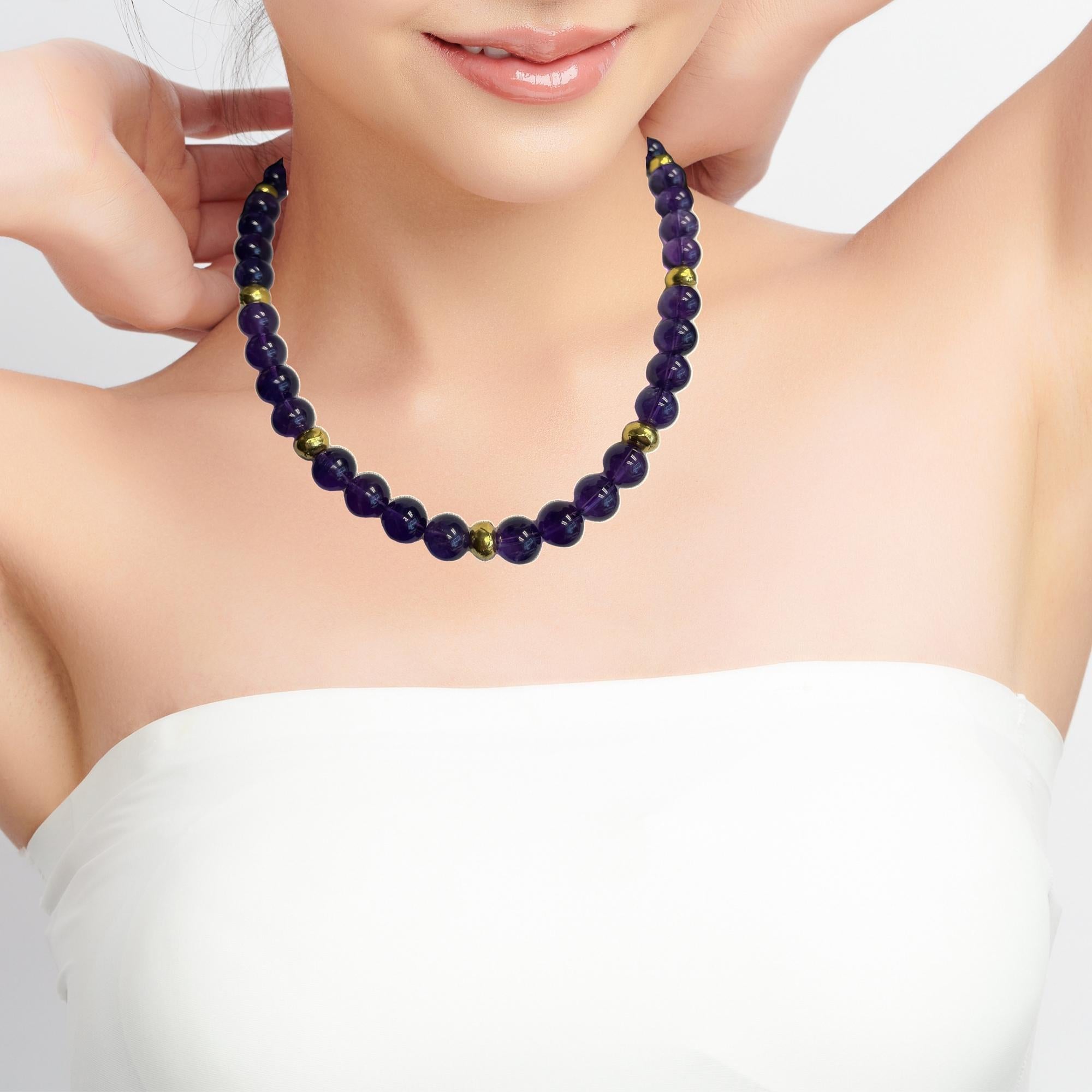 11.00-11.50mm Amethyst Beaded Necklace with 18k Yellow Gold Accents, 20 Inches 1