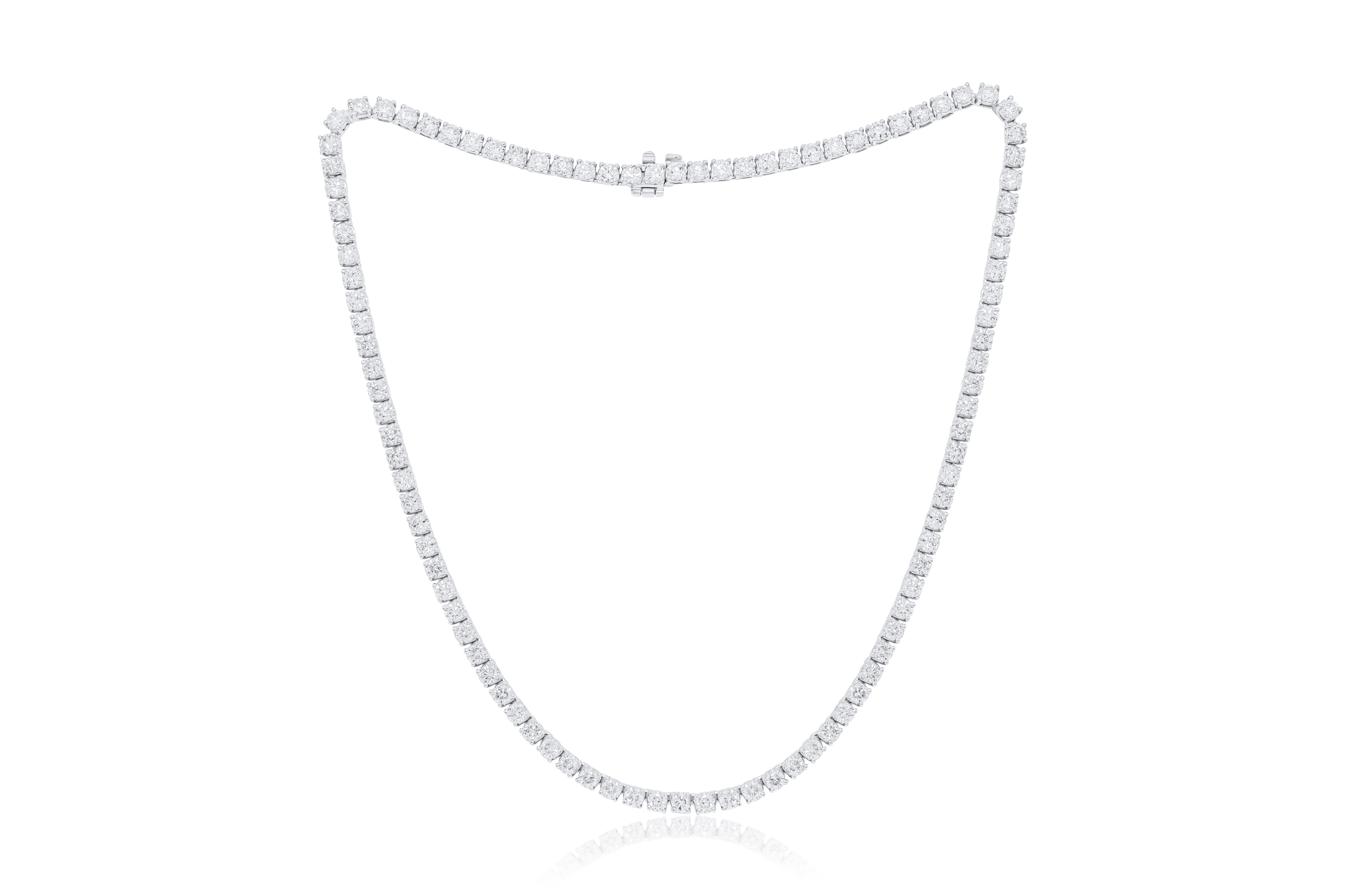 Modern Diana M.  Custom 11.00 Cts 4 Prong 14k White Gold Diamond Tennis Necklace For Sale