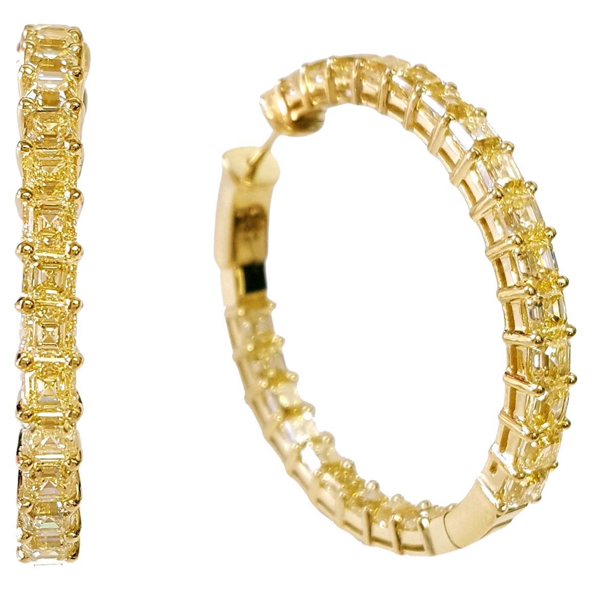 Pendientes de aro de diamantes talla Asscher de 11,00 quilates en oro amarillo de 18 quilates