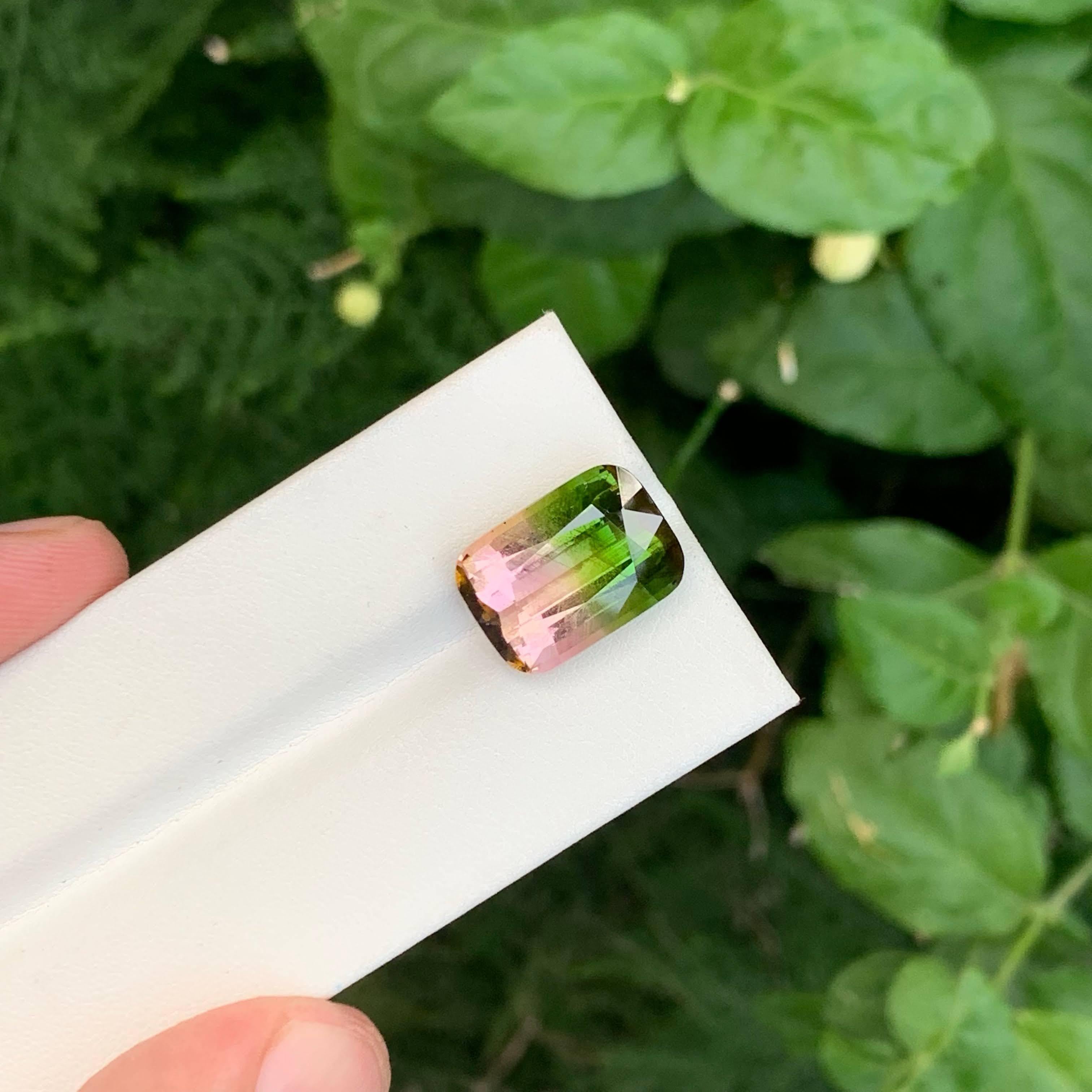 Modern 11.00 Carat Natural Loose Bi Color Tourmaline Stone Cushion Cut Afghan Gemstone For Sale