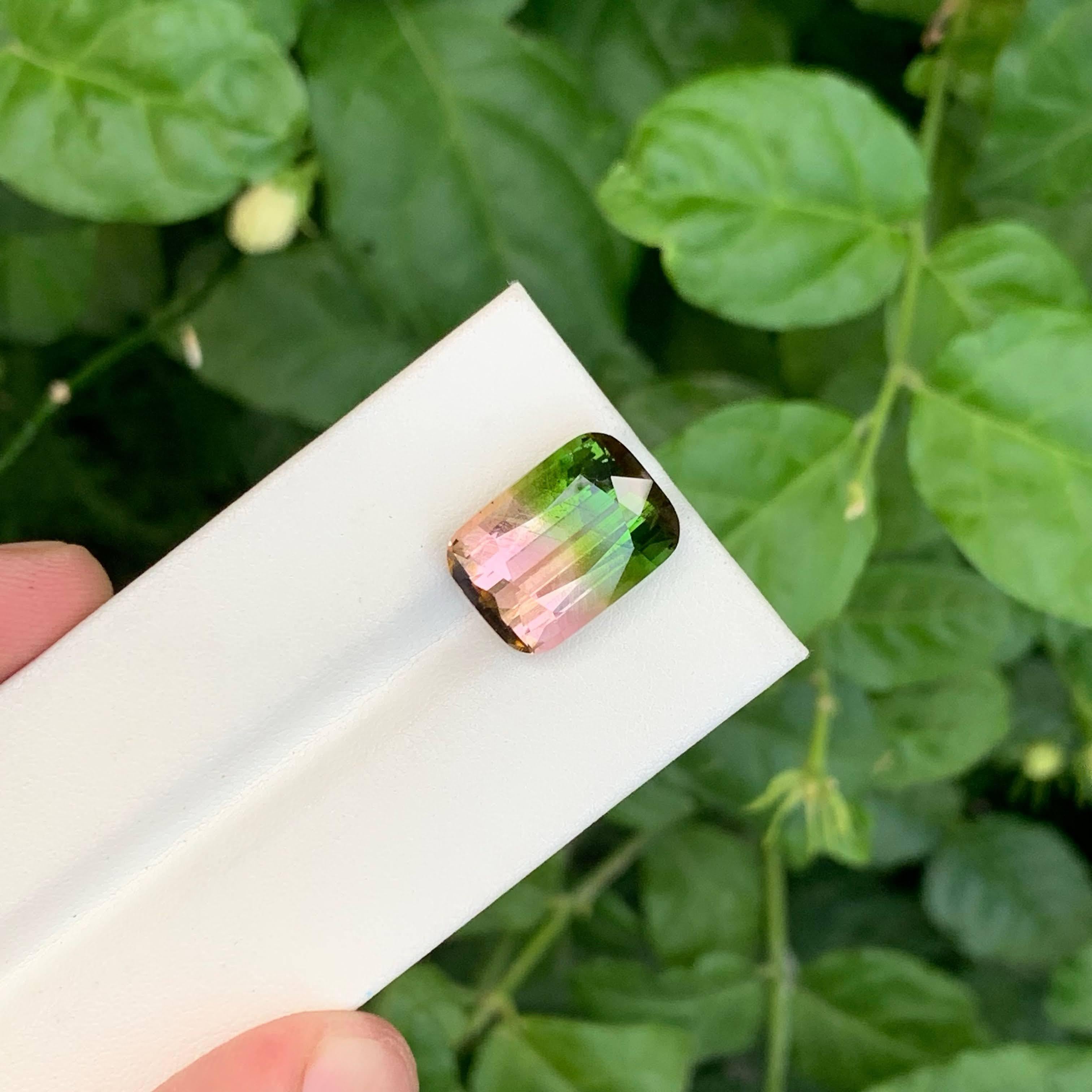 11.00 Carat Natural Loose Bi Color Tourmaline Stone Cushion Cut Afghan Gemstone In New Condition For Sale In Bangkok, TH