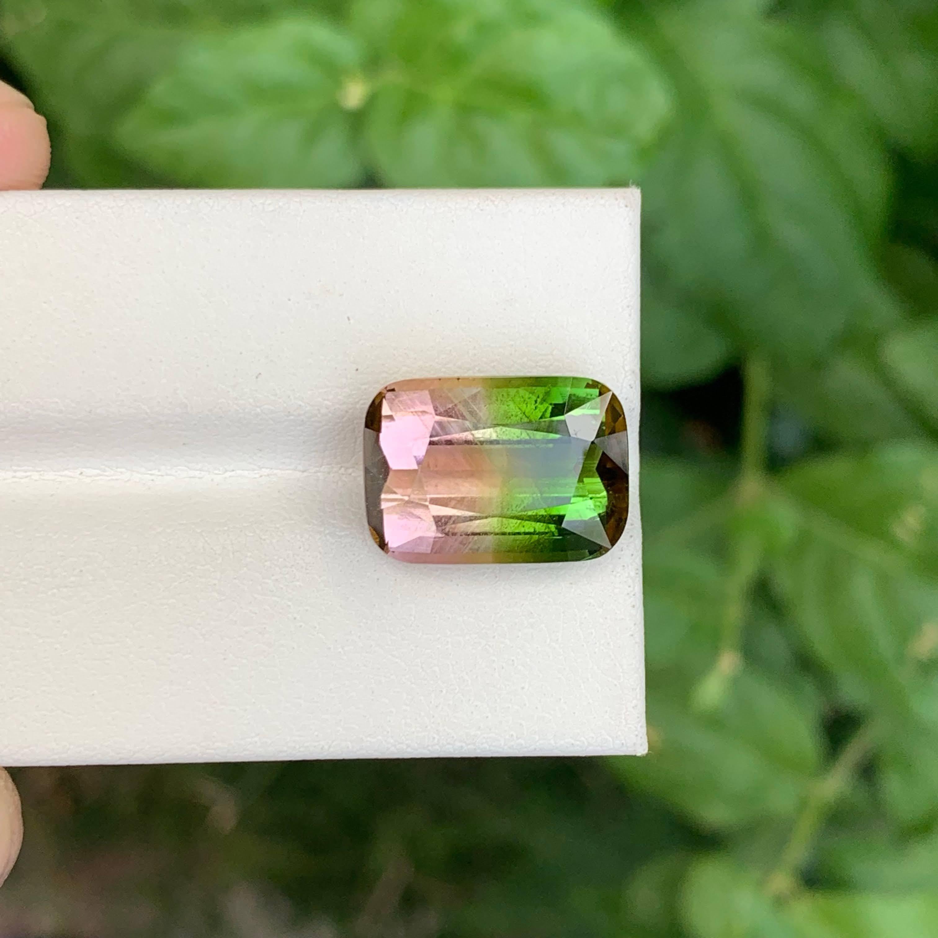 11.00 Carat Natural Loose Bi Color Tourmaline Stone Cushion Cut Afghan Gemstone For Sale 3