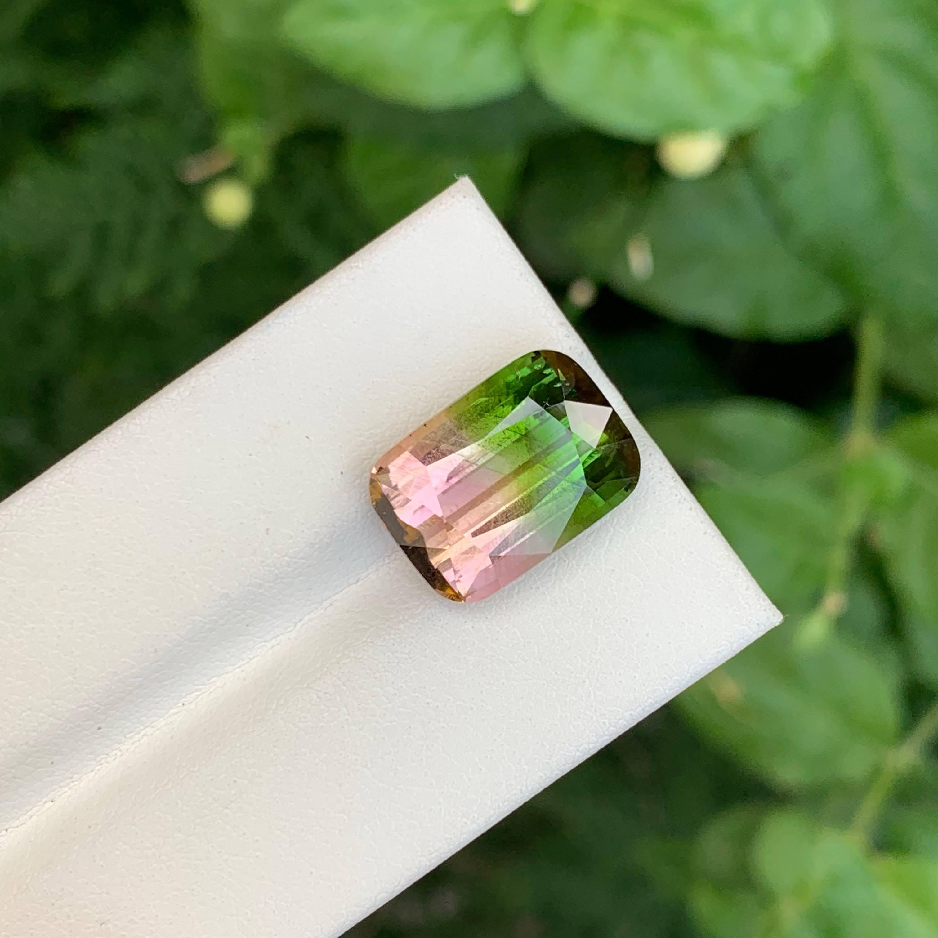 11.00 Carat Natural Loose Bi Color Tourmaline Stone Cushion Cut Afghan Gemstone For Sale 4