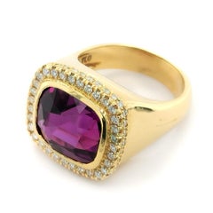 Natural Neon Purple Garnet Stone 11.00 cts in 18K Yellow Gold Ring with Diamonds