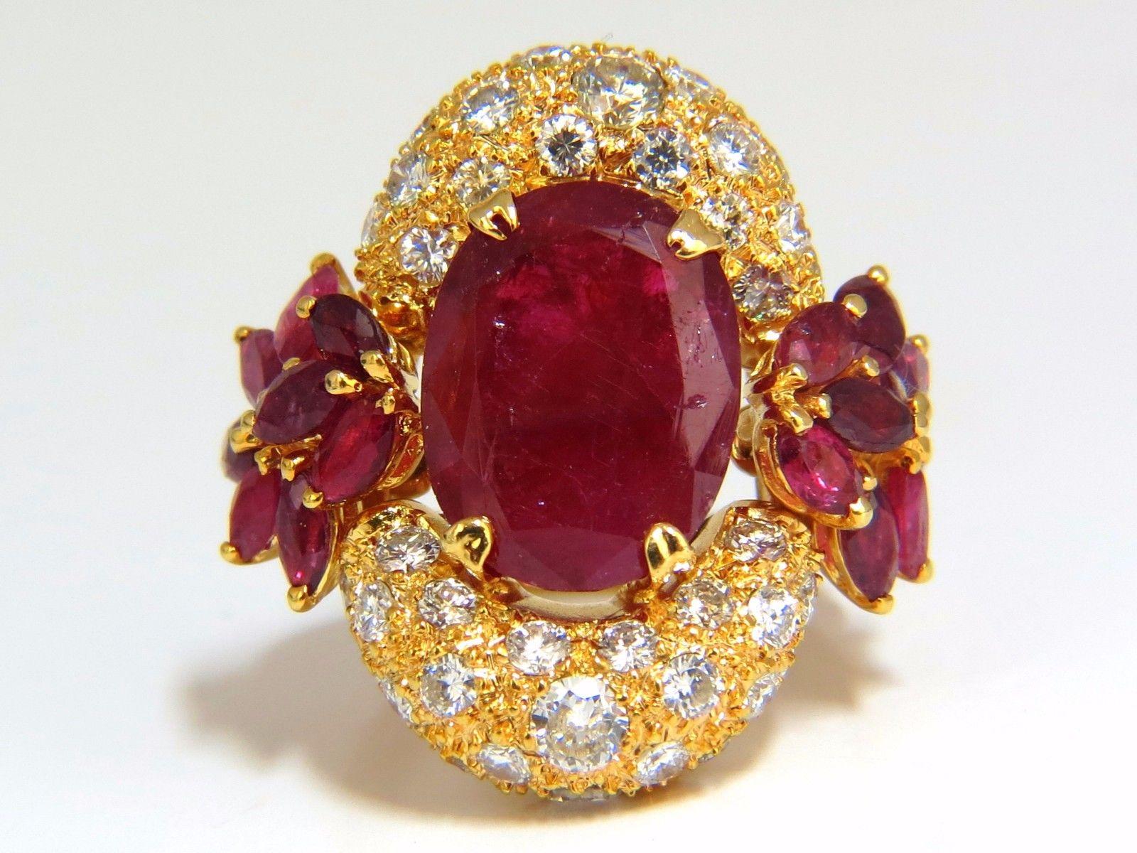 11.00 Carat Natural Oval Red Ruby Diamonds Cocktail Ring 14 Karat In New Condition For Sale In New York, NY