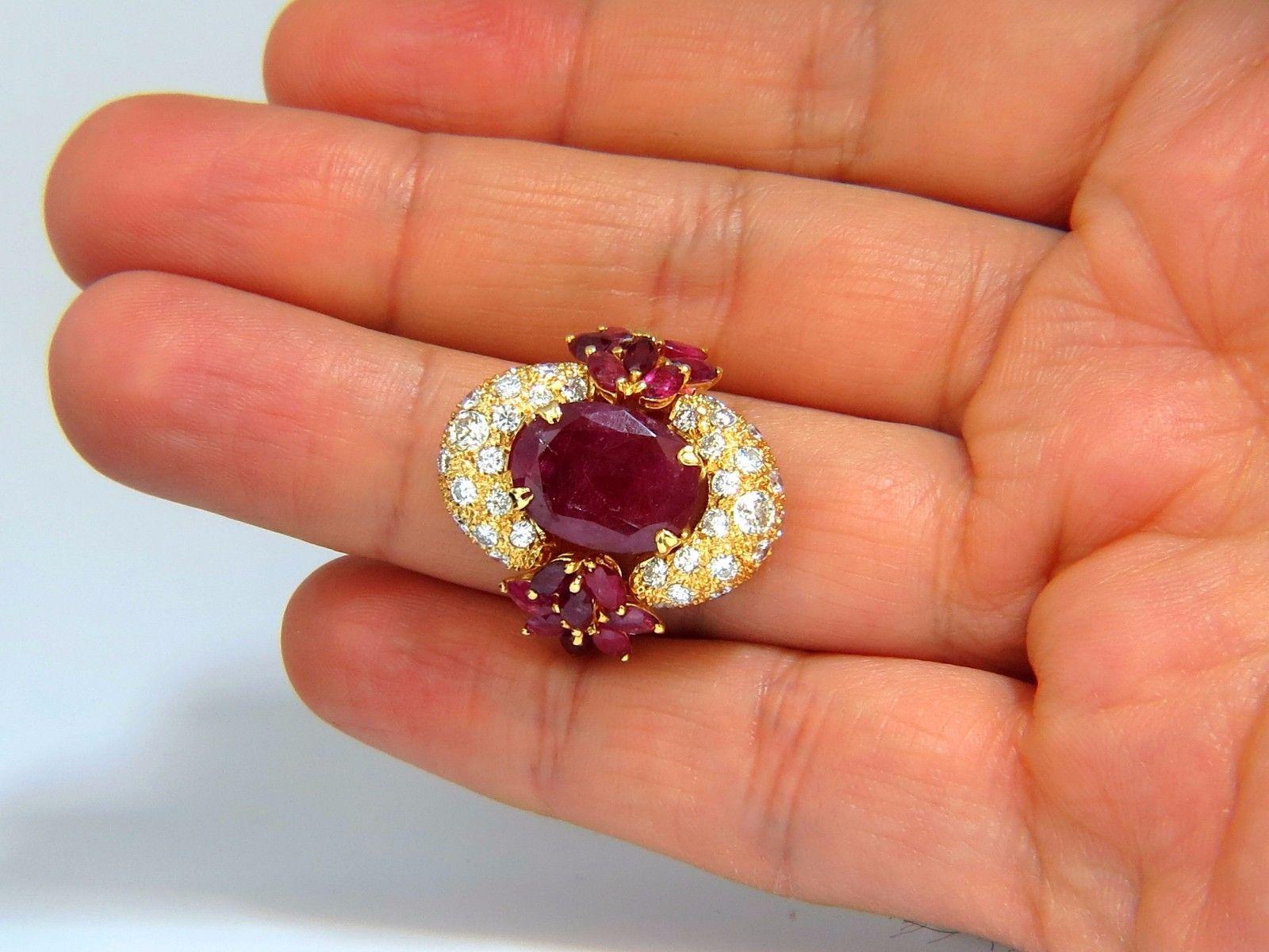11.00 Carat Natural Oval Red Ruby Diamonds Cocktail Ring 14 Karat For Sale 1