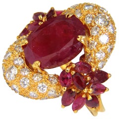 11.00 Carat Natural Oval Red Ruby Diamonds Cocktail Ring 14 Karat*
