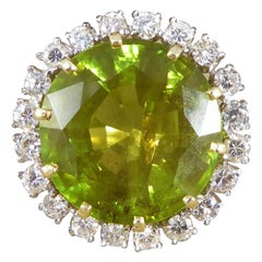 11.00 Carat Peridot and Diamond Cluster Cocktail Ring in 14 Carat Yellow Gold