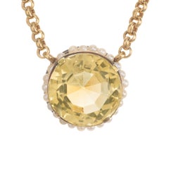 11.00 Carat Round Citrine Pearl Halo 14k Yellow Gold Victorian Pendant Necklace