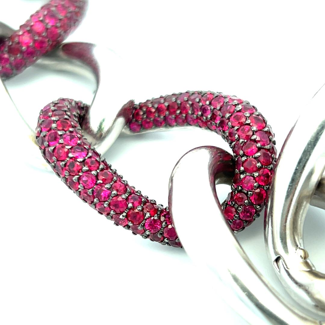 Rubino rotondo da 11,00 carati 107,20 grammi Bracciale A Link in oro bianco 18 carati in vendita 2