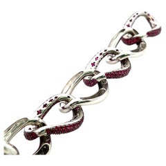11.00 Carat Round Ruby 107.20 Grams 18 Karat White Gold Link Bracelet