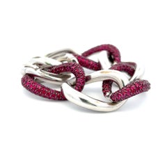 11.00 Carat Round Ruby 18 Karat White Gold Link Bracelet