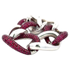 11.00 Carat Round Ruby 18 Karat White Gold Link Bracelet