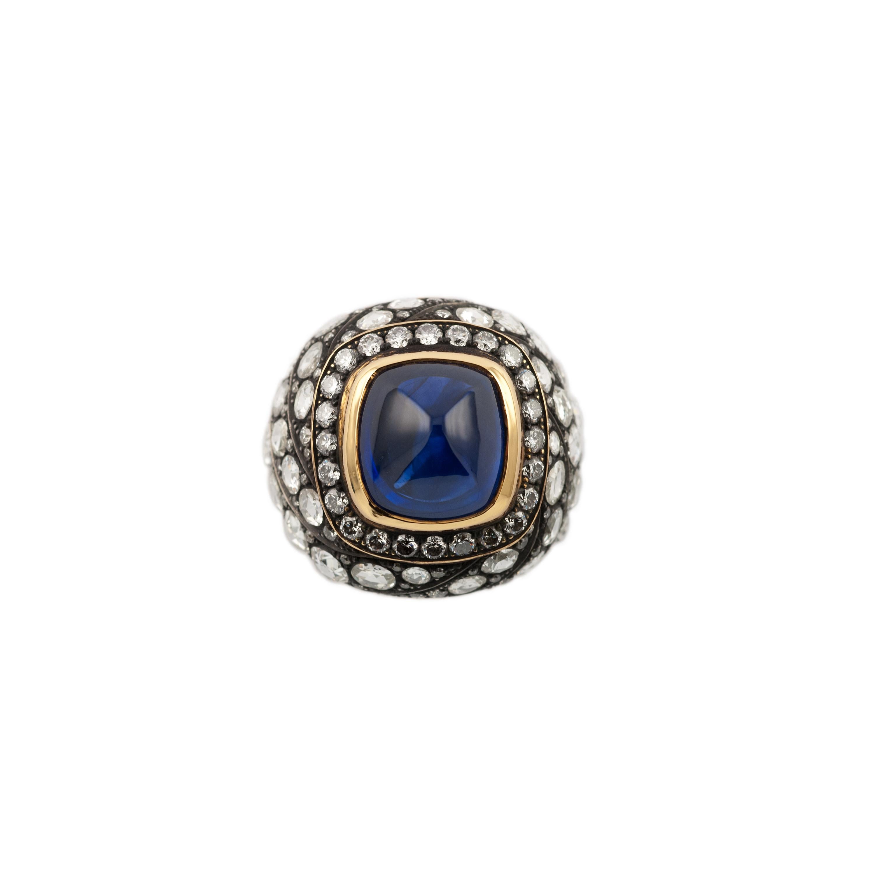 11.00 Carat Sapphire 4.3 Carat Rosecut 18 Karat Yellow Gold Heritage Ring In New Condition For Sale In Istanbul, TR