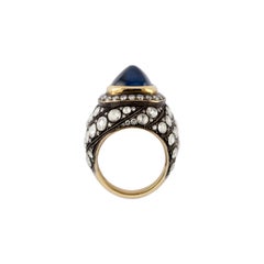 11.00 Carat Sapphire 4.3 Carat Rosecut 18 Karat Yellow Gold Heritage Ring