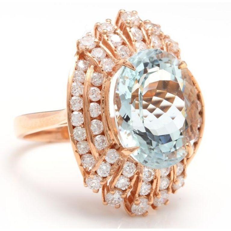 11.00 Carats Exquisite Natural Aquamarine and Diamond 14K Solid Rose Gold Ring

Total Natural Aquamarine Weight is: Approx. 9.00 Carats

Aquamarine Measures: 15.00 x 12.00mm

Natural Round Diamonds Weight: 2.00 Carats (color G-H / Clarity