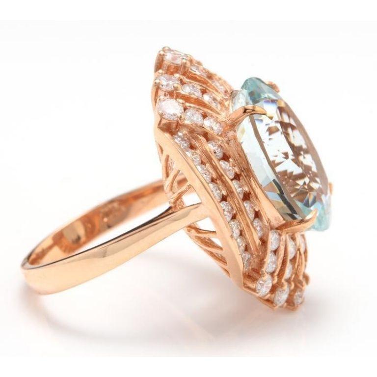 Rose Cut 11.00 Carat Exquisite Natural Aquamarine and Diamond 14 Karat Solid Gold Ring For Sale