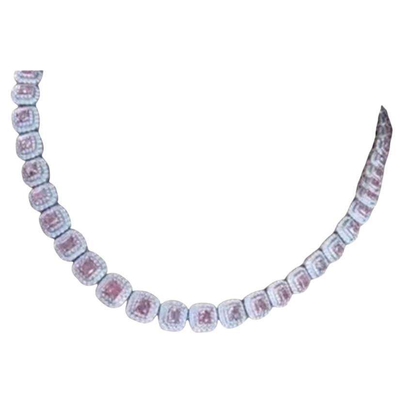 IGI Certified 11.00 Carats Fancy Pink Diamond 5.40 Ct Diamonds 18K Gold Necklace For Sale