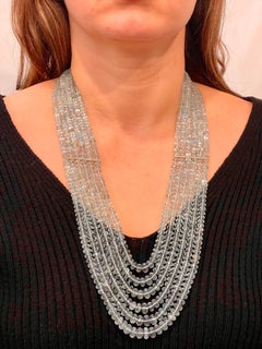 1100 Ct 6 Layer Natural Aquamarine Bead Necklace 14 Kt Gold and Diamond Necklace
