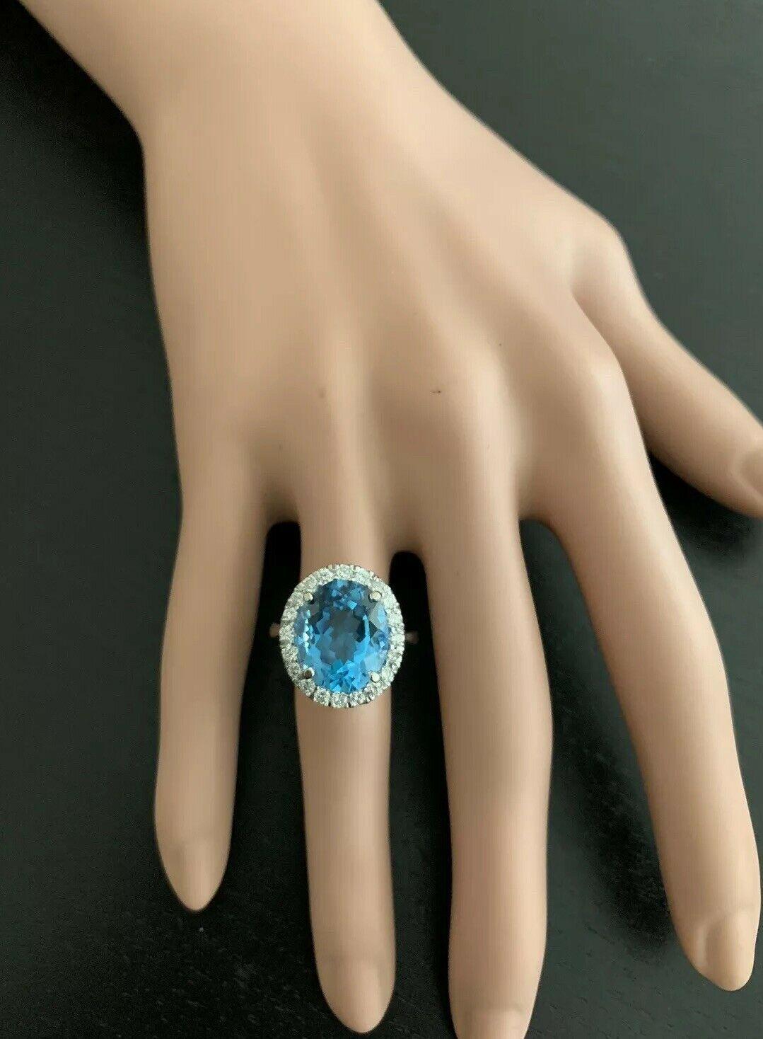 11.00 Carat Impressive Natural Swiss Blue Topaz and Diamond 14K Solid Gold Ring For Sale 1