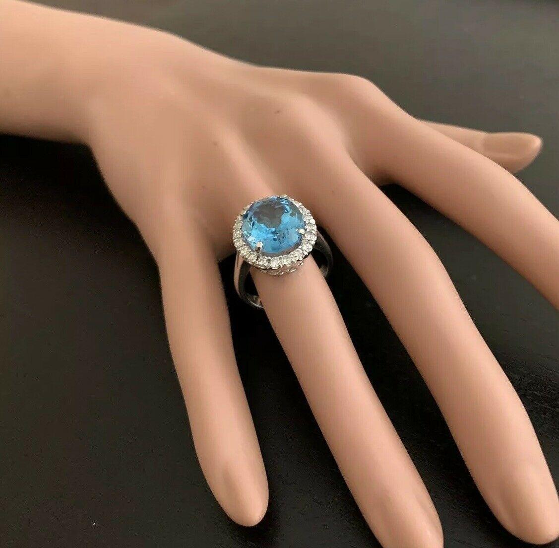 11.00 Carat Impressive Natural Swiss Blue Topaz and Diamond 14K Solid Gold Ring For Sale 2