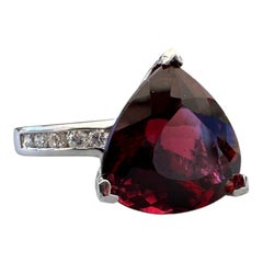 11.00ct Trillion Rare Red Topaz, 0.50 ct Diamond Ring in 14 Karat White Gold