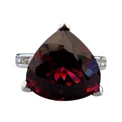 11.00ct Trillion Rare Red Topaz, 0.50 ct Diamond Ring in 14 Karat White Gold