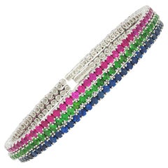 11.00 CTW Ruby Sapphire Tsavorite Garnet 18K Gold Flex Cuff Bracelet Set 11.00 CTW Ruby Sapphire Tsavorite Garnet 18K Gold Flex Cuff Bracelet Set