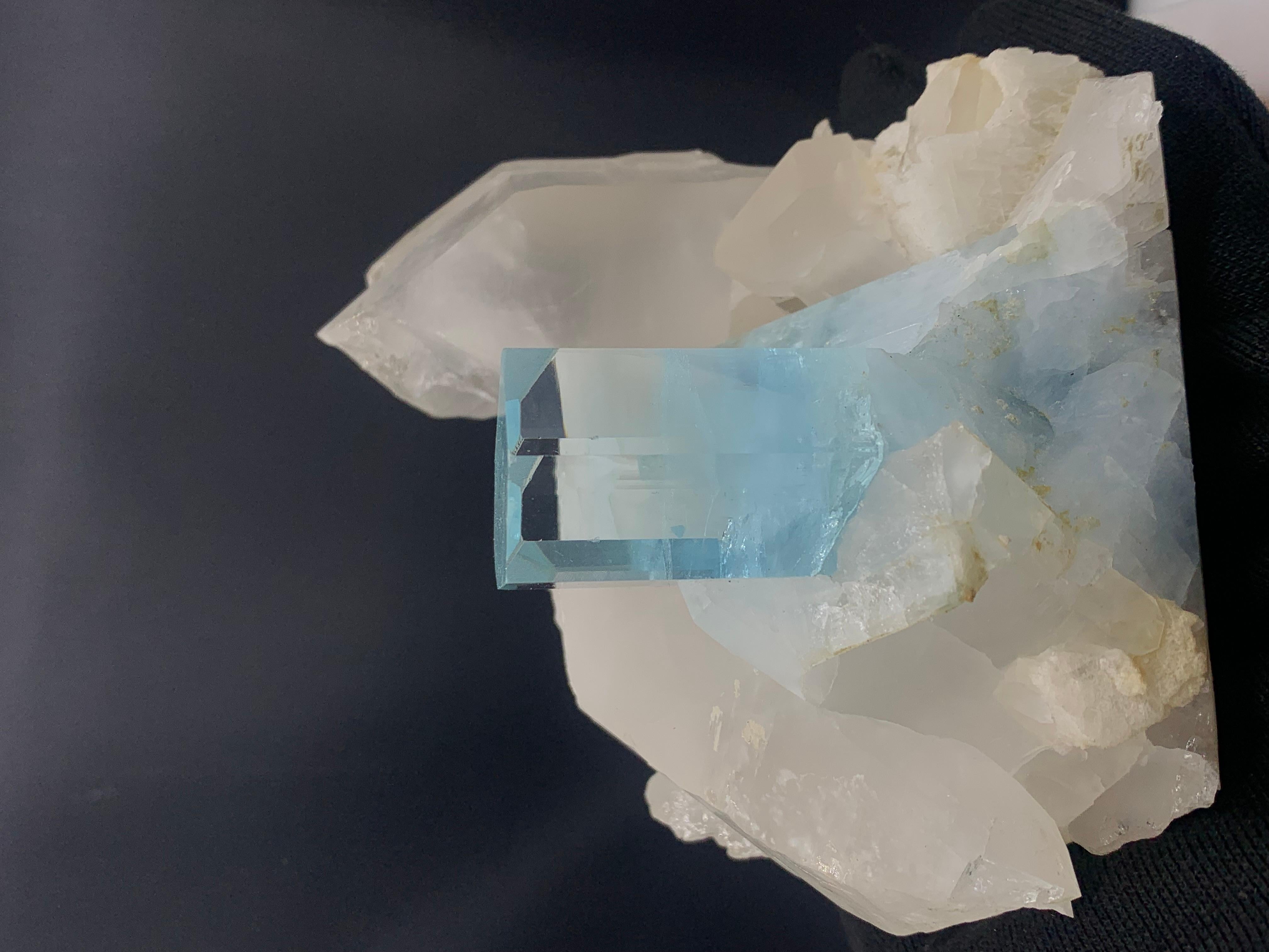 Rock Crystal 1100 Plus Gram Magnificent Aquamarine Repair Specimen with Quartz from Pakistan For Sale