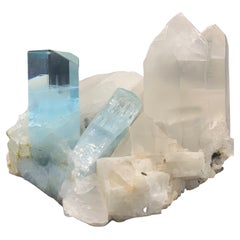 Antique 1100 Plus Gram Magnificent Aquamarine Repair Specimen with Quartz from Pakistan