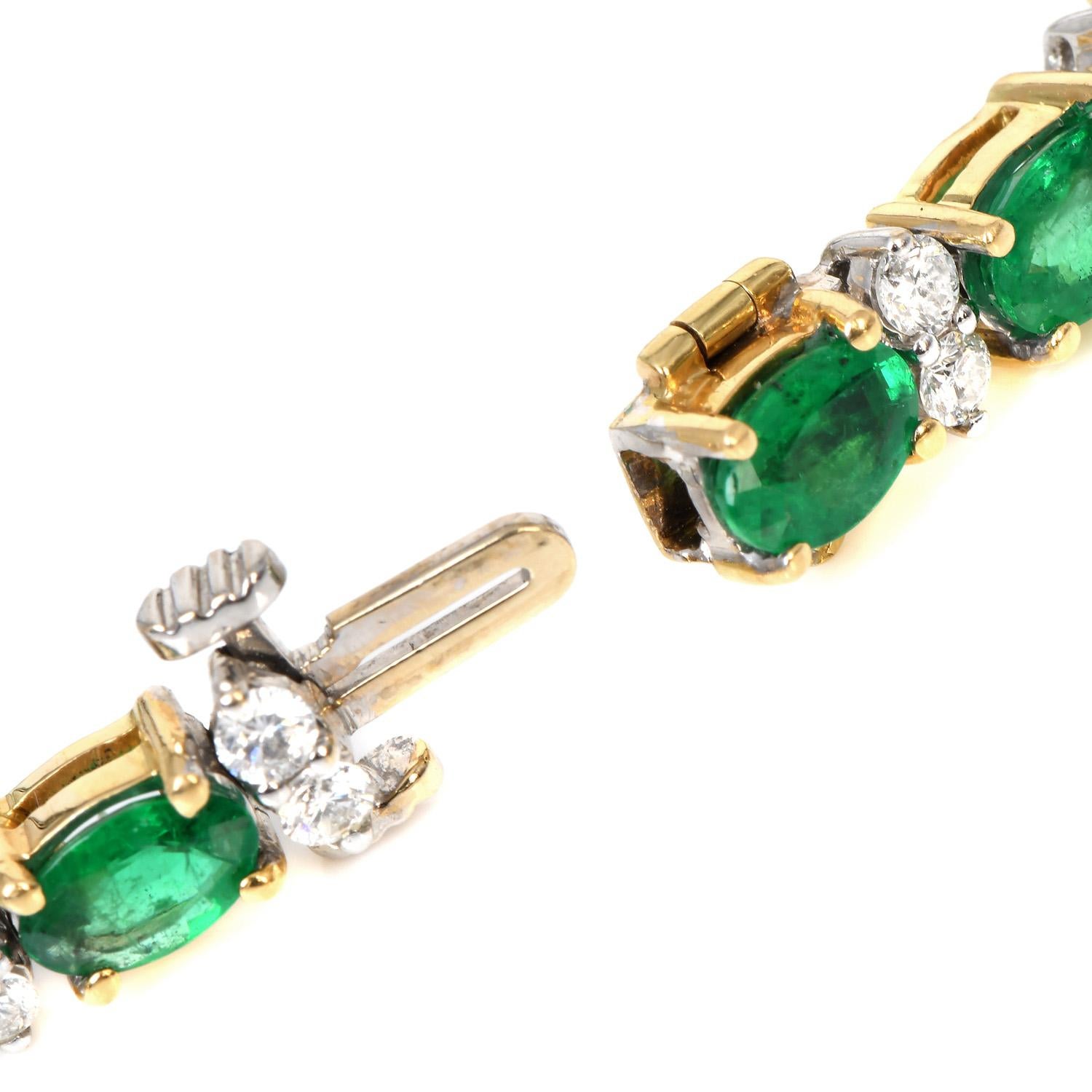 11.00ct Emerald Diamond 18K Yellow Gold Tennis Line Link Bracelet In Excellent Condition For Sale In Miami, FL