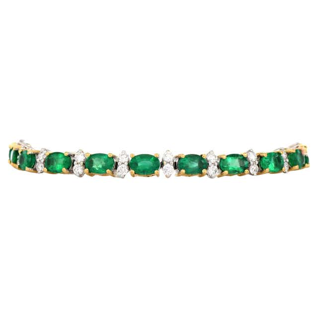 18 Karat Gold Square Brazilian Emerald Tennis Line Bracelet For Sale at ...