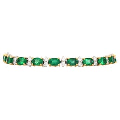11.00ct Emerald Diamond 18K Yellow Gold Tennis Line Link Bracelet